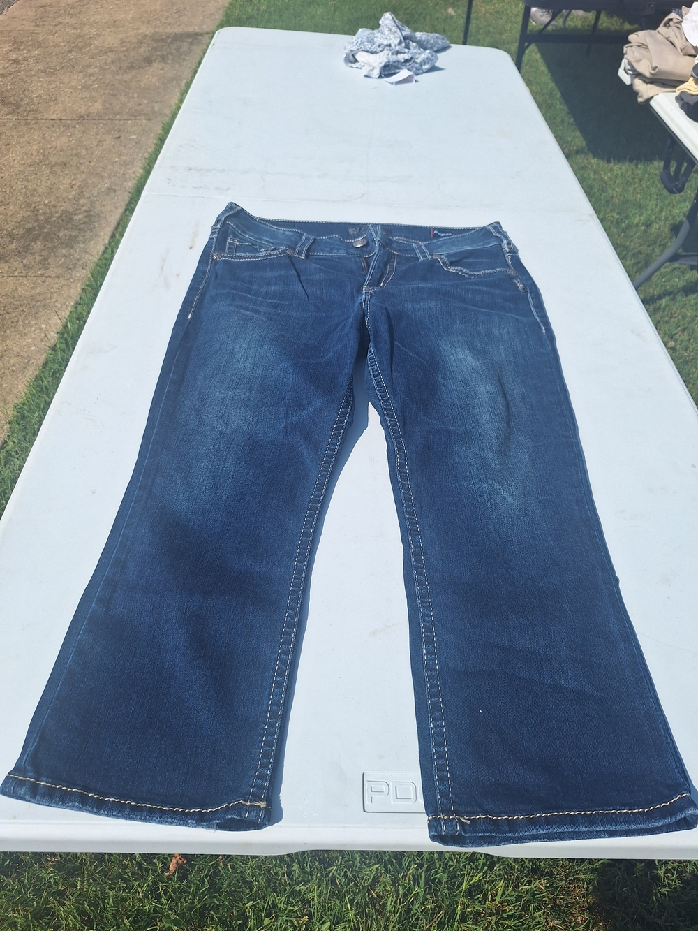 Silver Jeans Dark Blue Cropped Wide-Leg Jeans
